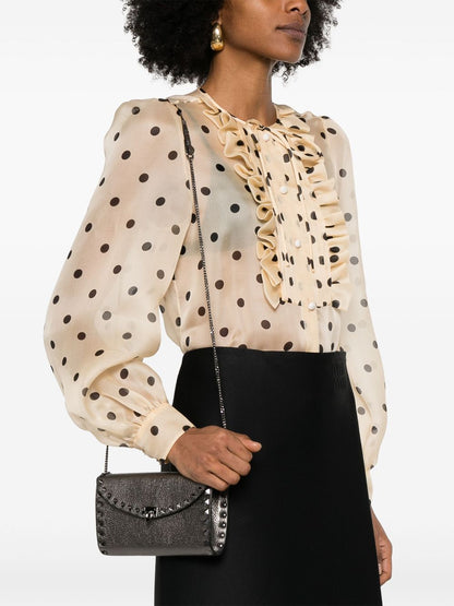 Valentino Garavani Rockstud Mini Calf Leather Clutch with Chain White