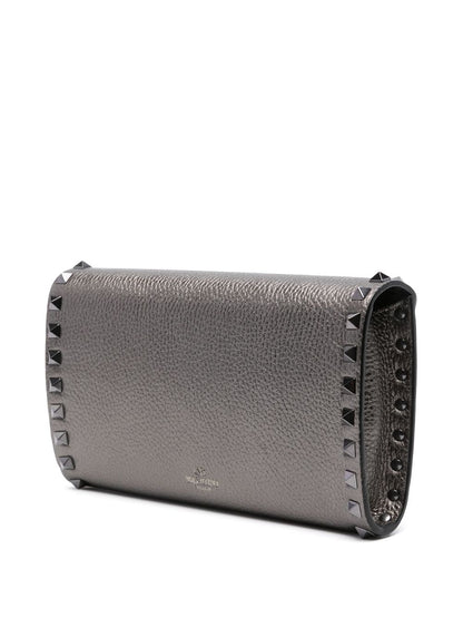 Valentino Garavani Rockstud Mini Calf Leather Clutch with Chain White