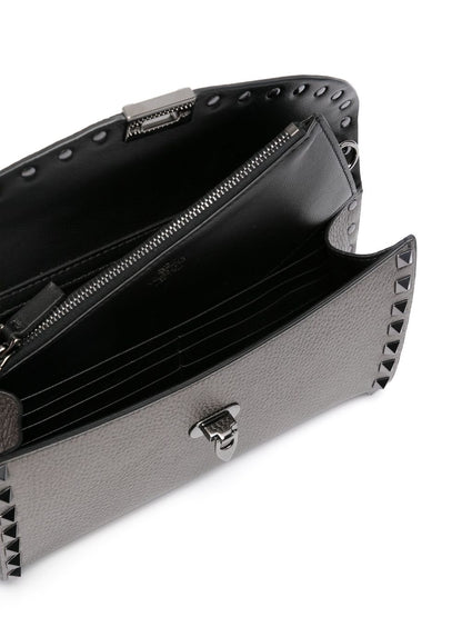 Valentino Garavani Rockstud Mini Calf Leather Clutch with Chain White