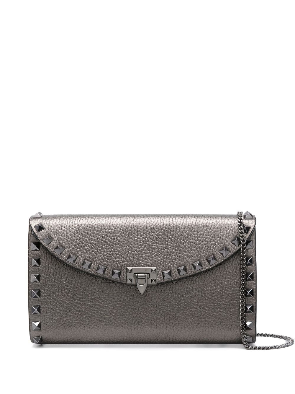 Valentino Garavani Rockstud Mini Calf Leather Clutch with Chain White