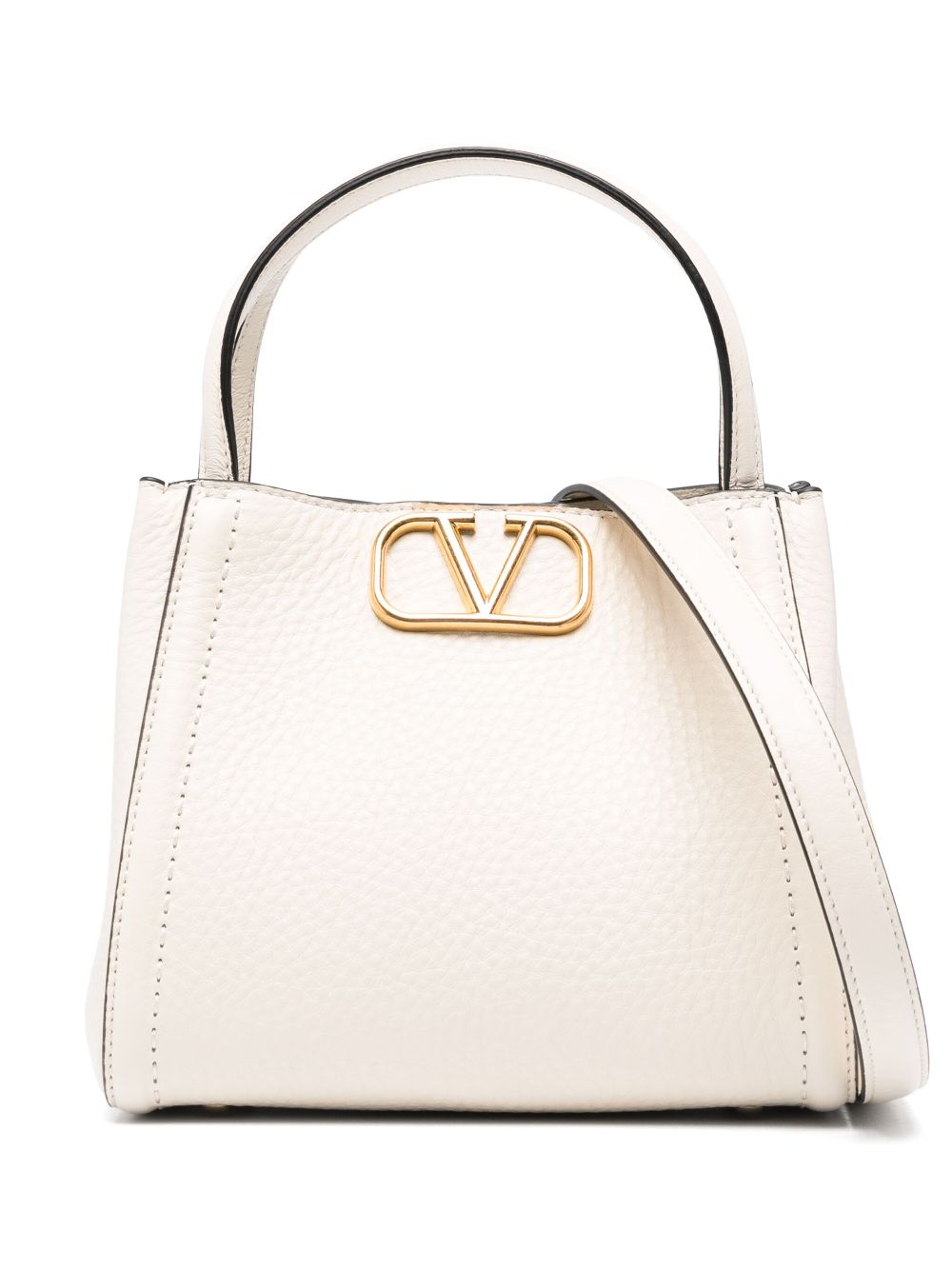 Valentino Garavani Alltime Small Grainy Calfskin Handbag Beige