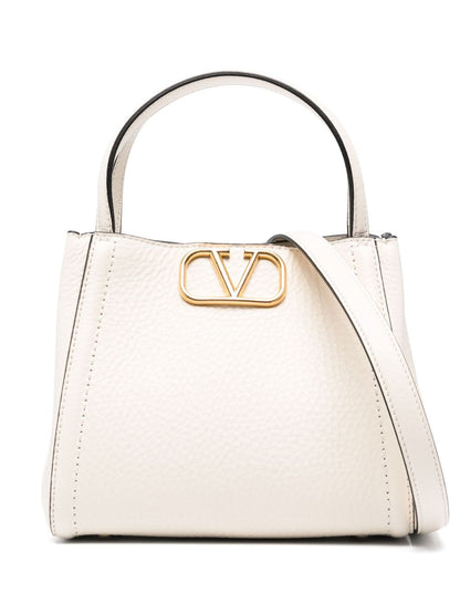 Valentino Garavani Alltime Small Grainy Calfskin Handbag Beige
