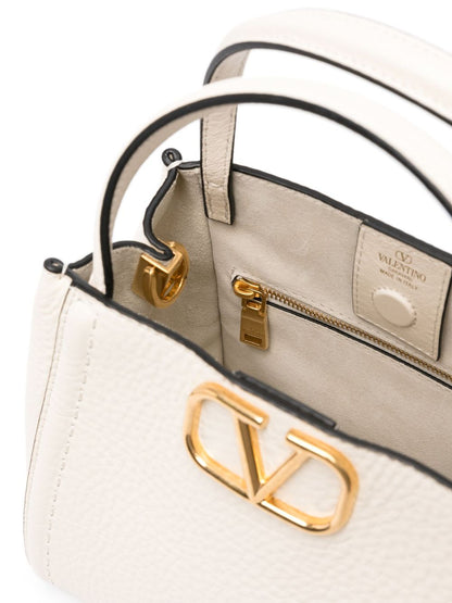 Valentino Garavani Alltime Small Grainy Calfskin Handbag Beige