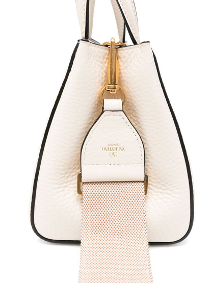 Valentino Garavani Alltime Small Grainy Calfskin Handbag Beige