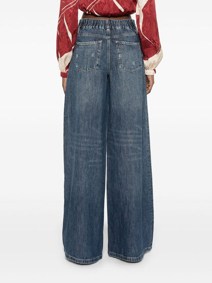 Alice + Olivia High-Rise Indigo Blue Jeans with Elastic Waistband Blue