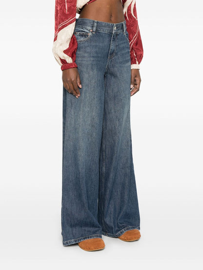 Alice + Olivia High-Rise Indigo Blue Jeans with Elastic Waistband Blue