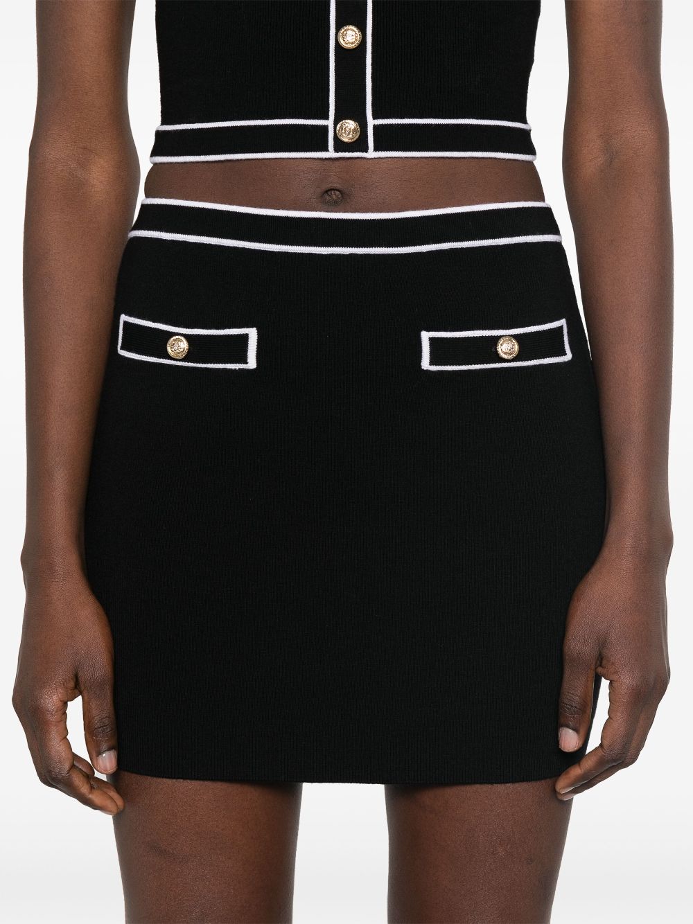 Alice + Olivia Contrasting Trim Cotton-Blend Mini Skirt Black Black