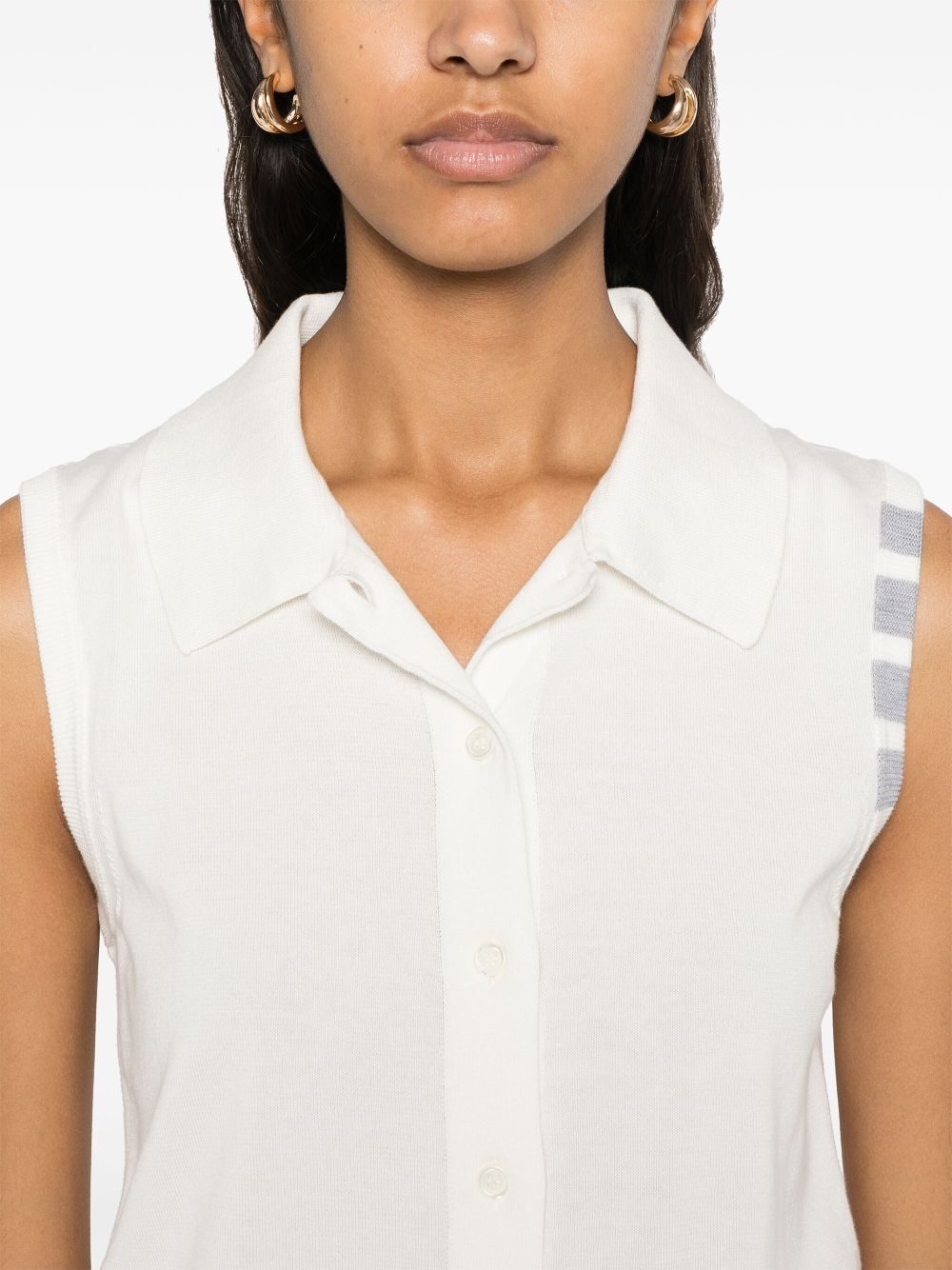 Thom Browne Sleeveless Buttoned Polo Top White