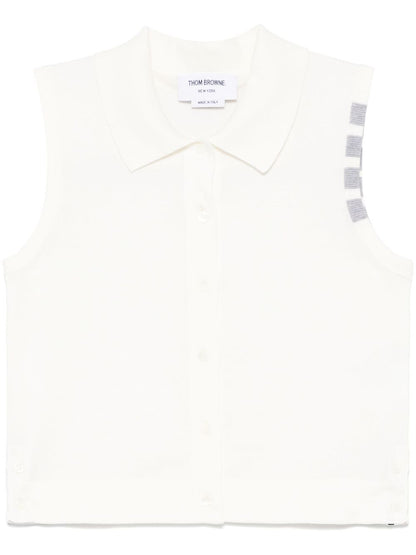 Thom Browne Sleeveless Buttoned Polo Top White
