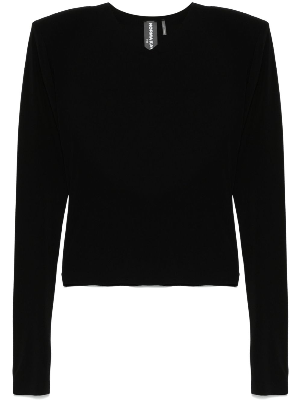 Norma Kamali V-Neck Padded Shoulder Long Sleeve Top Black