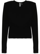 Norma Kamali V-Neck Padded Shoulder Long Sleeve Top Black