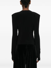 Norma Kamali V-Neck Padded Shoulder Long Sleeve Top Black
