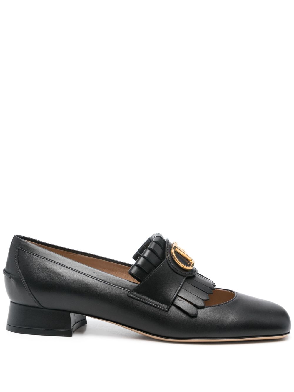 Valentino Garavani VLogo Signature Fringe Calfskin Moccasins 25mm Black