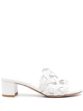Gianvito Rossi Almond Toe White Calf Leather Sandals with Multi-Strap and 55mm Block Heel White