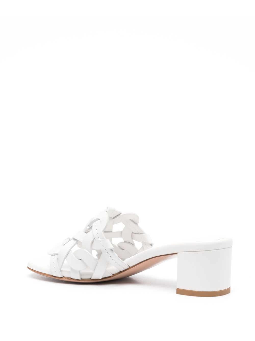 Gianvito Rossi Almond Toe White Calf Leather Sandals with Multi-Strap and 55mm Block Heel White