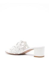 Gianvito Rossi Almond Toe White Calf Leather Sandals with Multi-Strap and 55mm Block Heel White