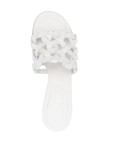 Gianvito Rossi Almond Toe White Calf Leather Sandals with Multi-Strap and 55mm Block Heel White