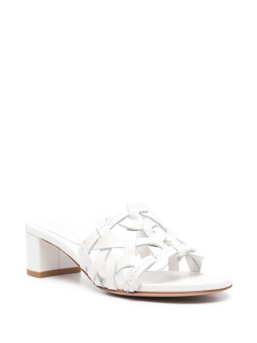Gianvito Rossi Almond Toe White Calf Leather Sandals with Multi-Strap and 55mm Block Heel White