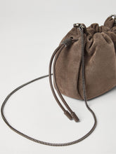 Brunello Cucinelli Mellow Mini Suede Bucket Bag with Precious Chain Brown