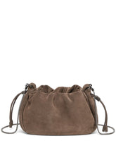 Brunello Cucinelli Mellow Mini Suede Bucket Bag with Precious Chain Brown