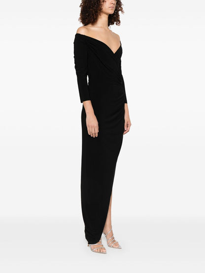 Norma Kamali Off-Shoulder Draped Maxi Dress Black Black