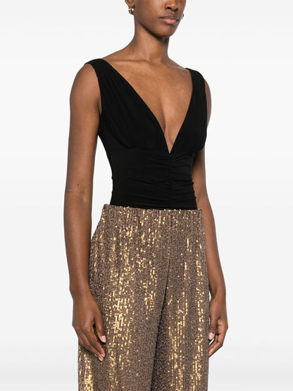 Norma Kamali Shirred V-Neck Sleeveless Bodysuit Black Black