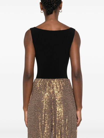 Norma Kamali Shirred V-Neck Sleeveless Bodysuit Black Black