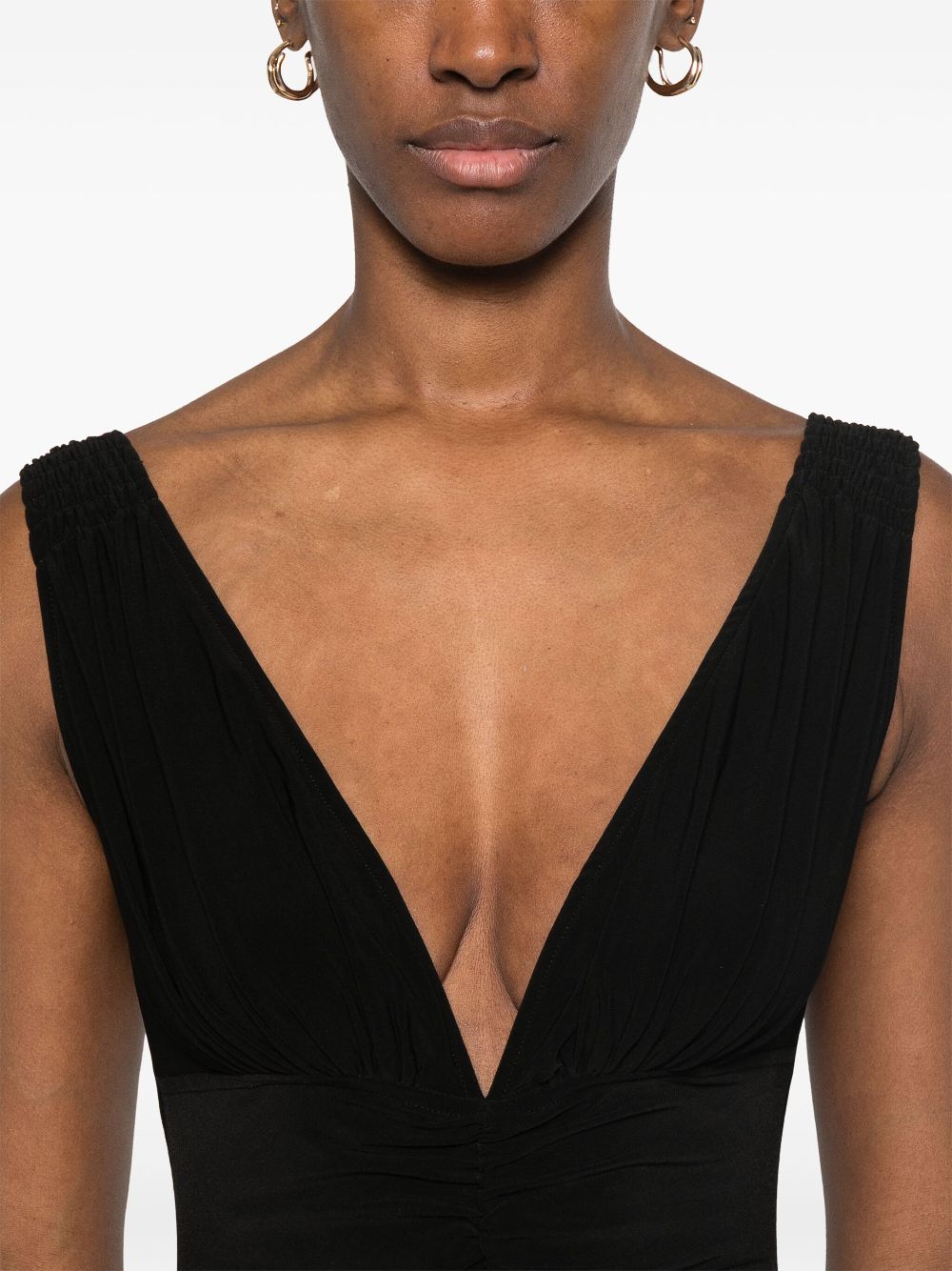 Norma Kamali Shirred V-Neck Sleeveless Bodysuit Black Black