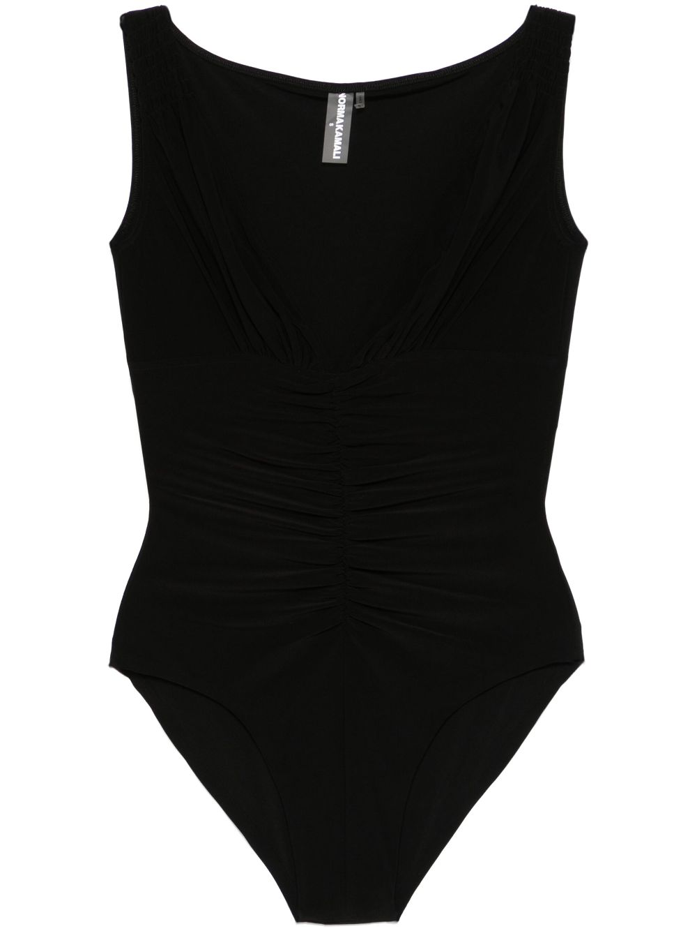 Norma Kamali Shirred V-Neck Sleeveless Bodysuit Black Black