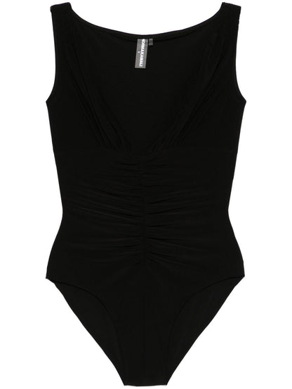 Norma Kamali Shirred V-Neck Sleeveless Bodysuit Black Black