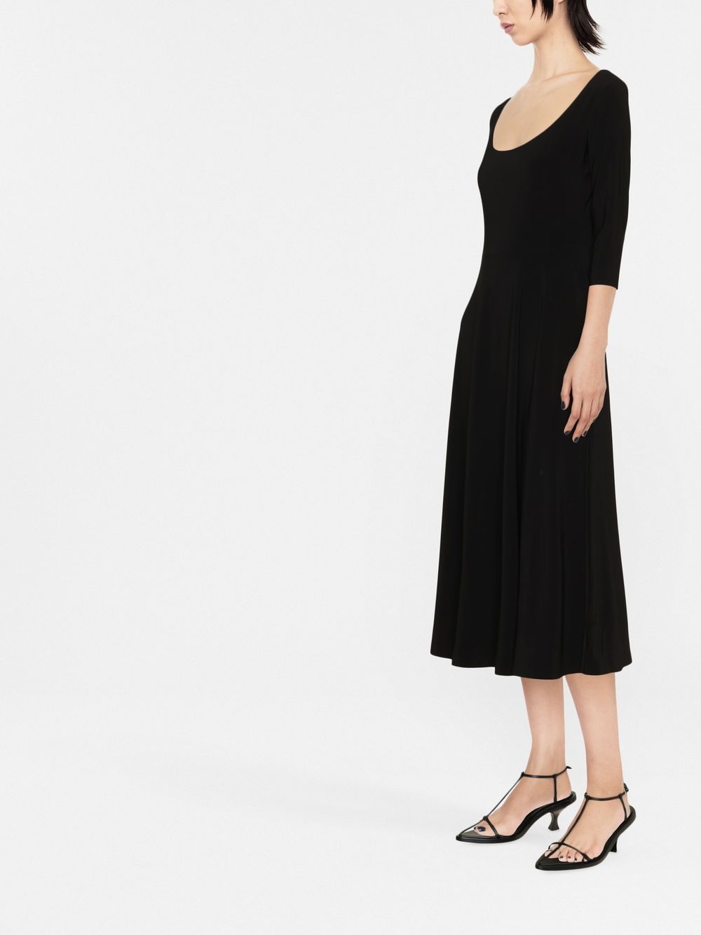 Norma Kamali U-Neck Flared Midi Dress Black