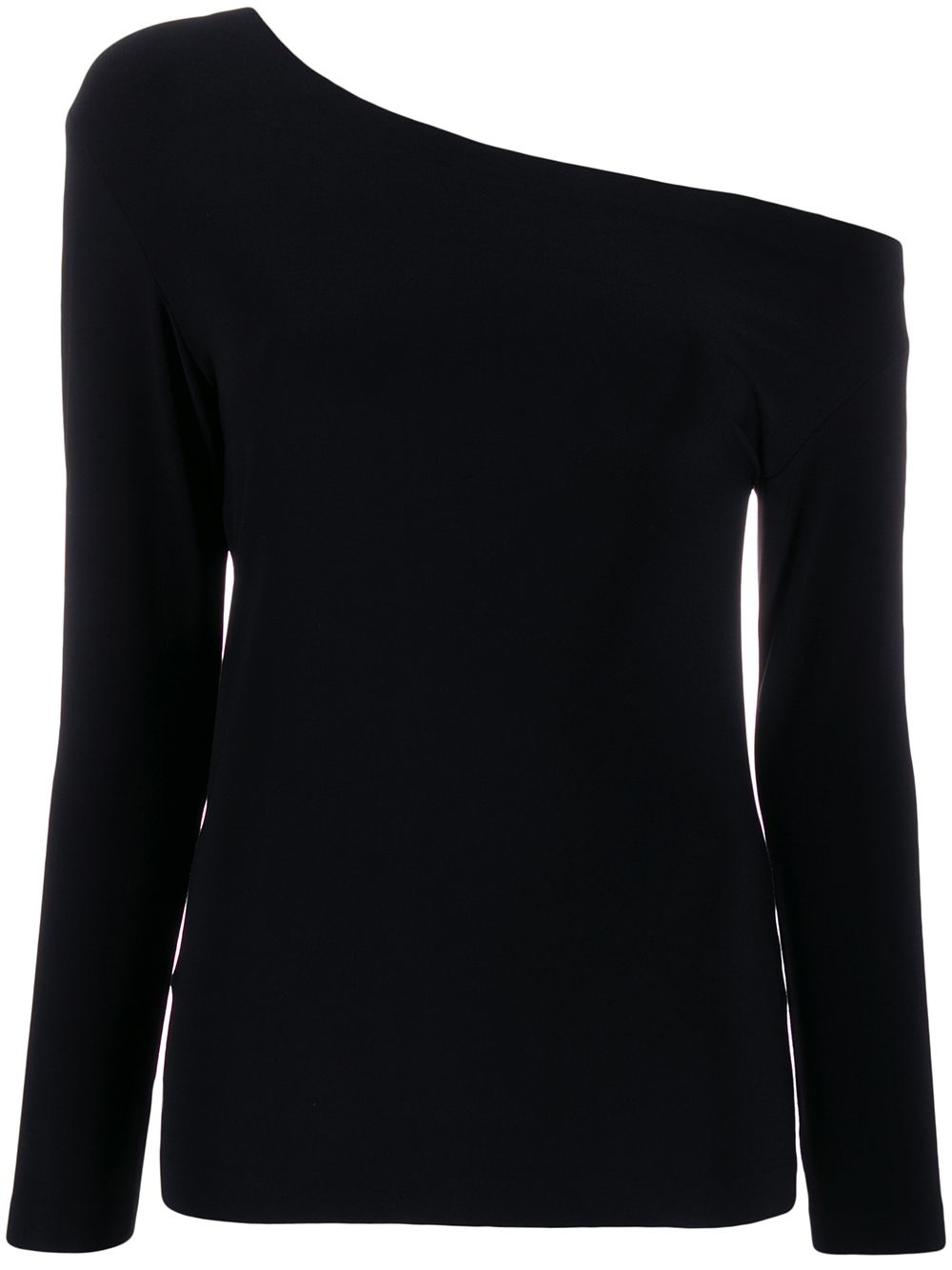 Norma Kamali Asymmetric-Neckline Long-Sleeve Fitted Top Black Black