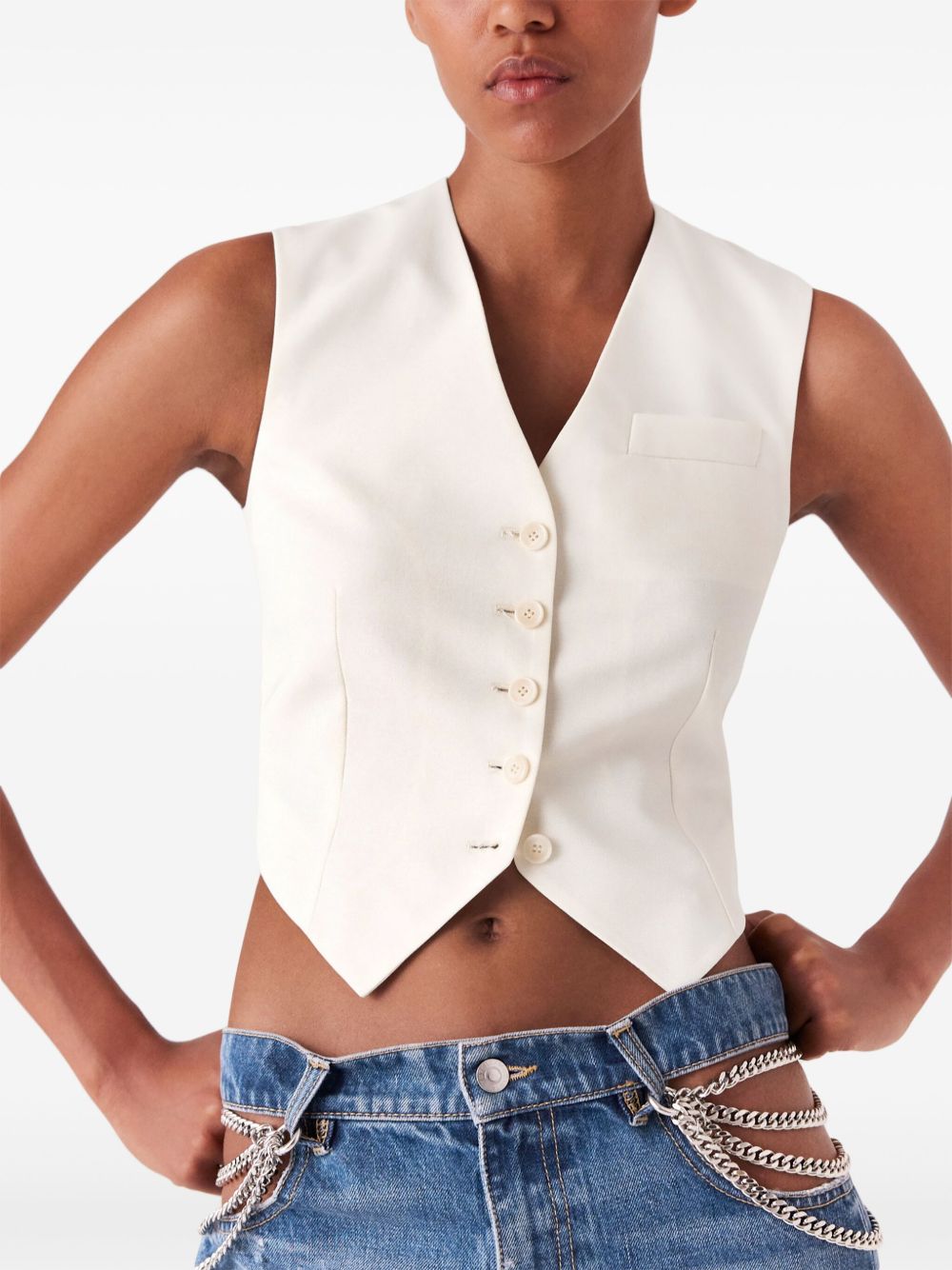 Stella McCartney Cropped Tailored Wool Waistcoat in Beige