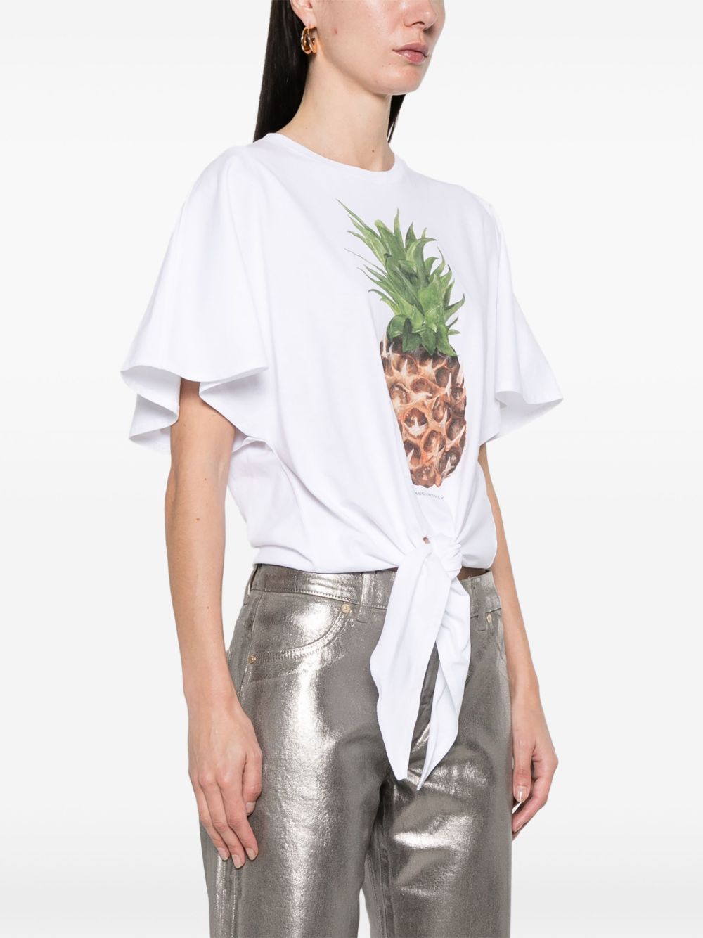 Stella McCartney Pineapple Cotton Tie-Front T-Shirt White
