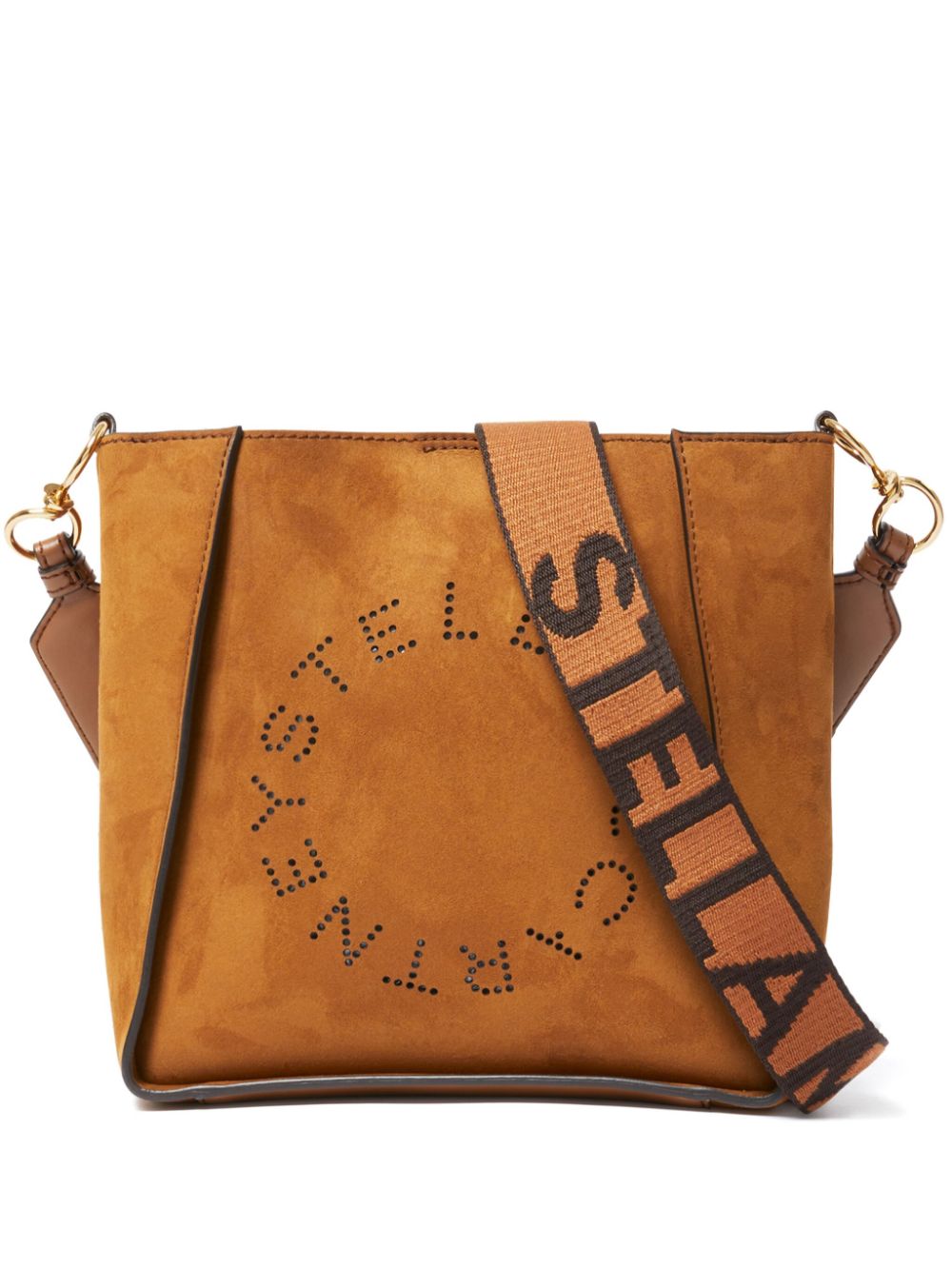 Stella McCartney Square Shoulder Bag with Studded Logo in Leather Brown