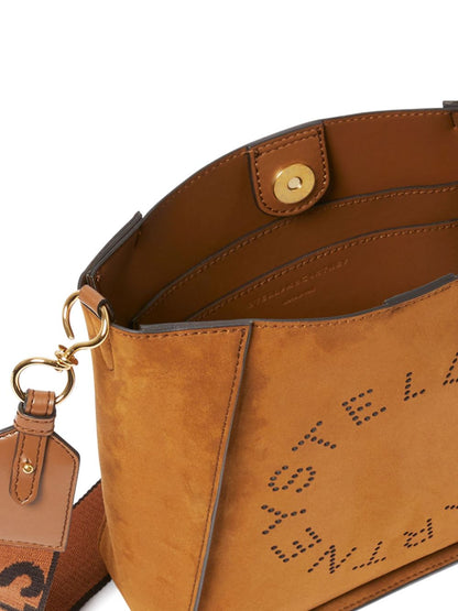 Stella McCartney Square Shoulder Bag with Studded Logo in Leather Brown