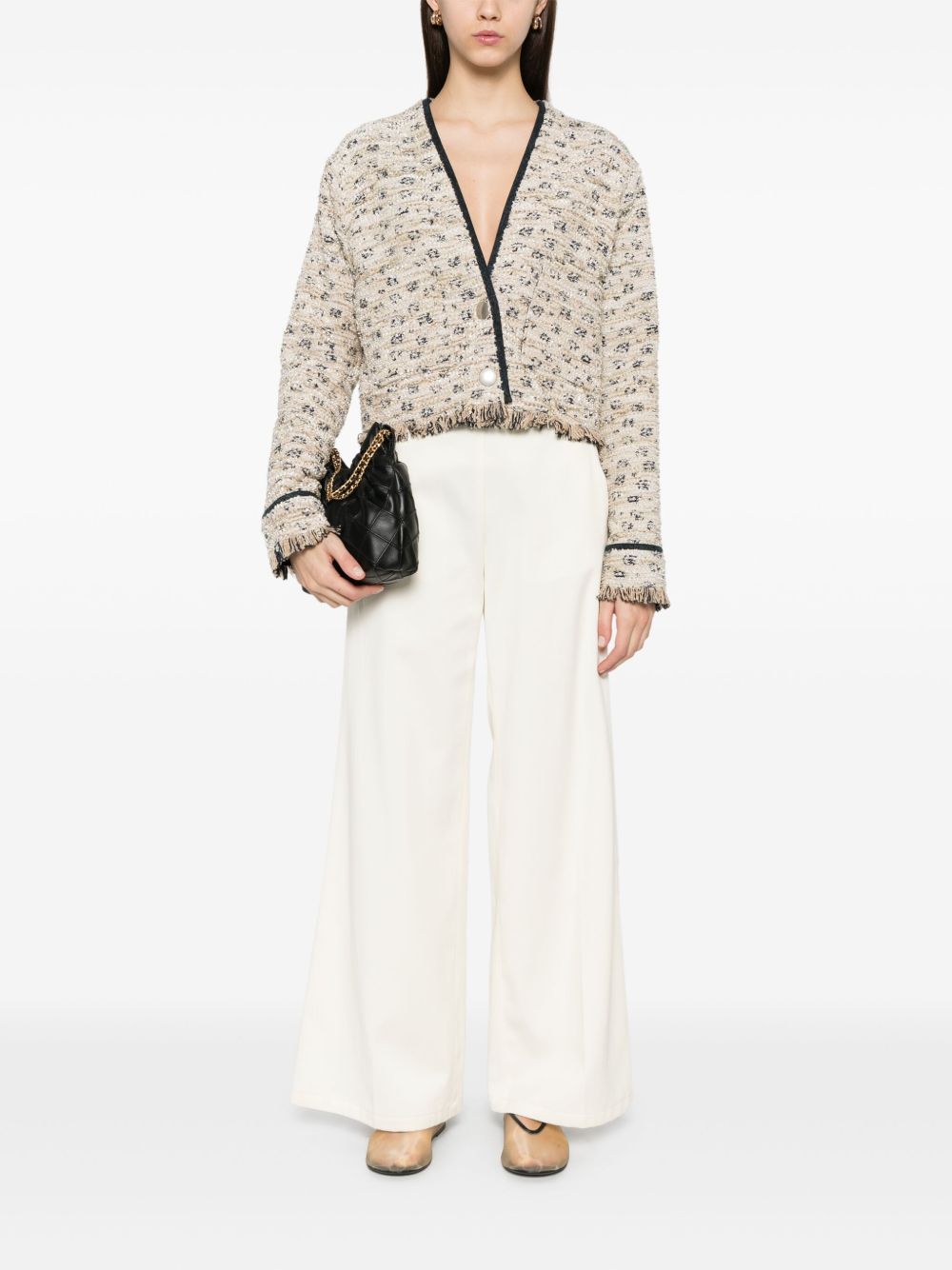 Forte Forte Wide-Leg Flared Cotton Trousers Ivory