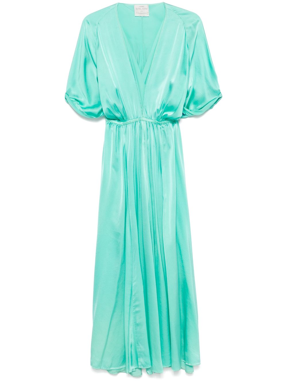 Forte Forte Long Silk Dress with Elastic Waist and Front Slit Aqua Green