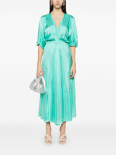 Forte Forte Long Silk Dress with Elastic Waist and Front Slit Aqua Green