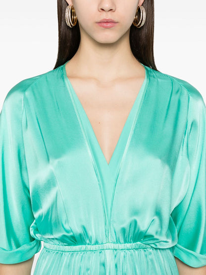 Forte Forte Long Silk Dress with Elastic Waist and Front Slit Aqua Green