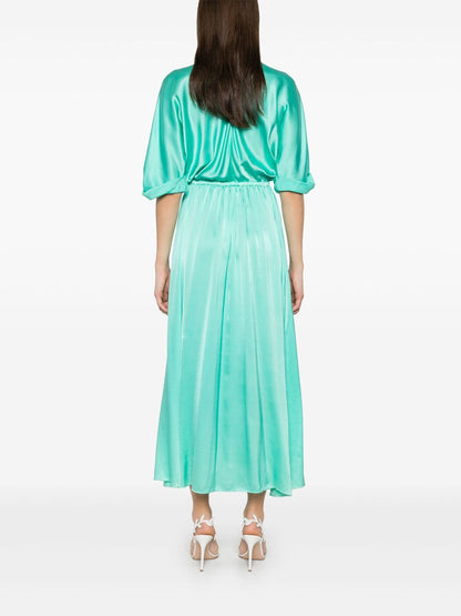 Forte Forte Long Silk Dress with Elastic Waist and Front Slit Aqua Green