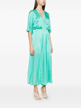 Forte Forte Long Silk Dress with Elastic Waist and Front Slit Aqua Green
