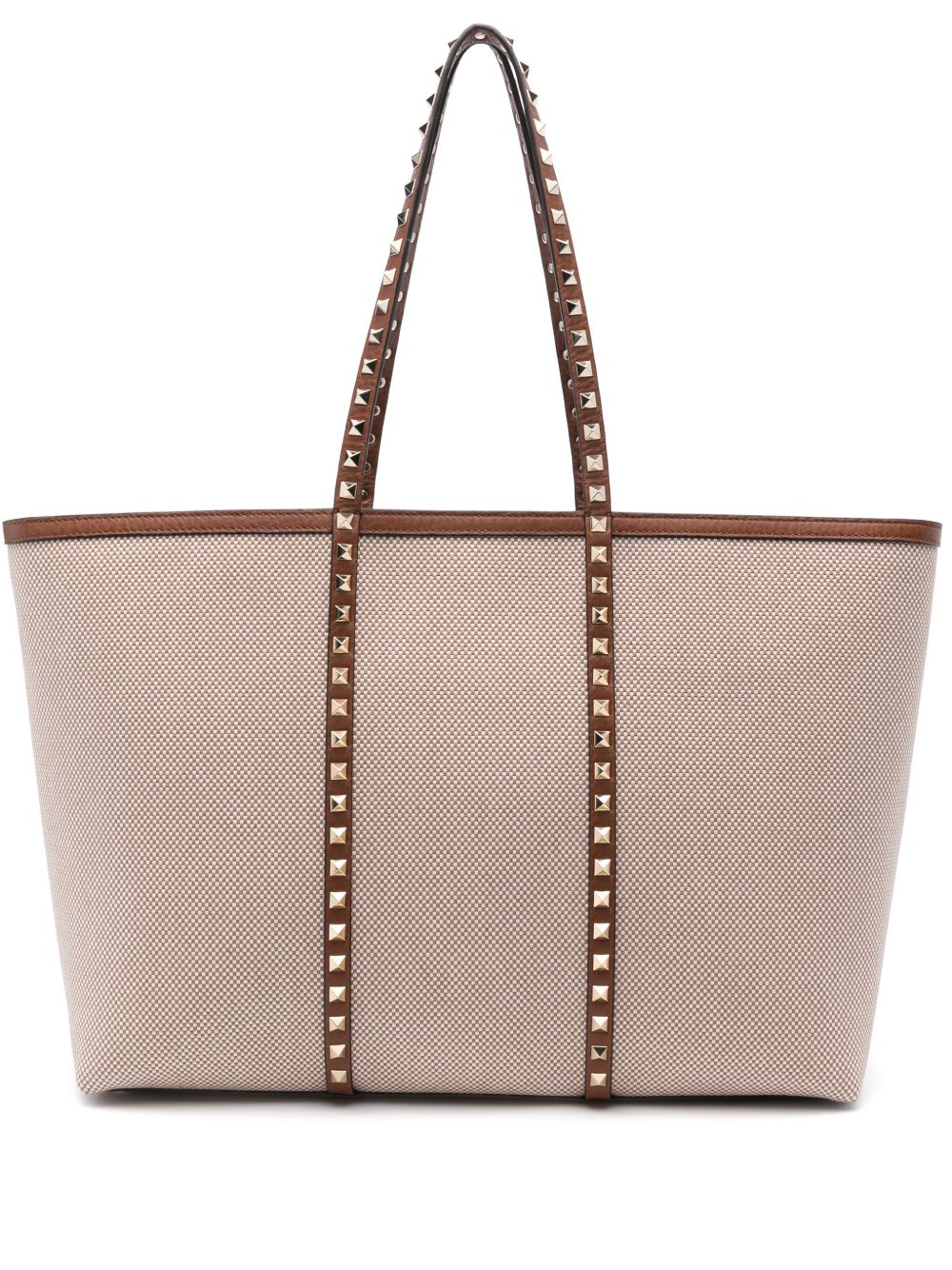 Valentino Garavani Rockstud Medium Canvas Tote Bag Leather Brown