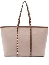 Valentino Garavani Rockstud Medium Canvas Tote Bag Leather Brown
