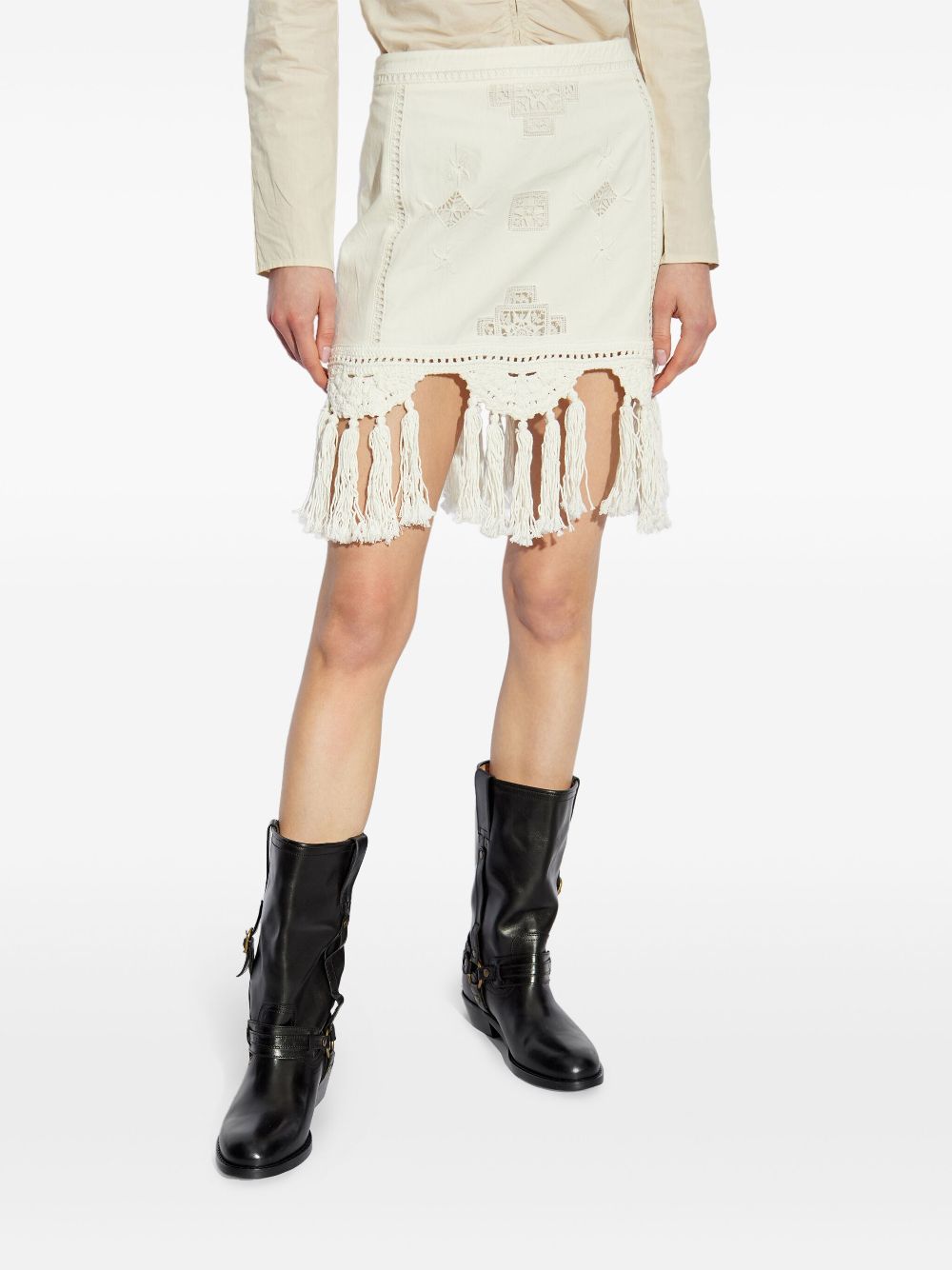 Isabel Marant Sandra Macramé Fringe Cotton Mini Skirt White