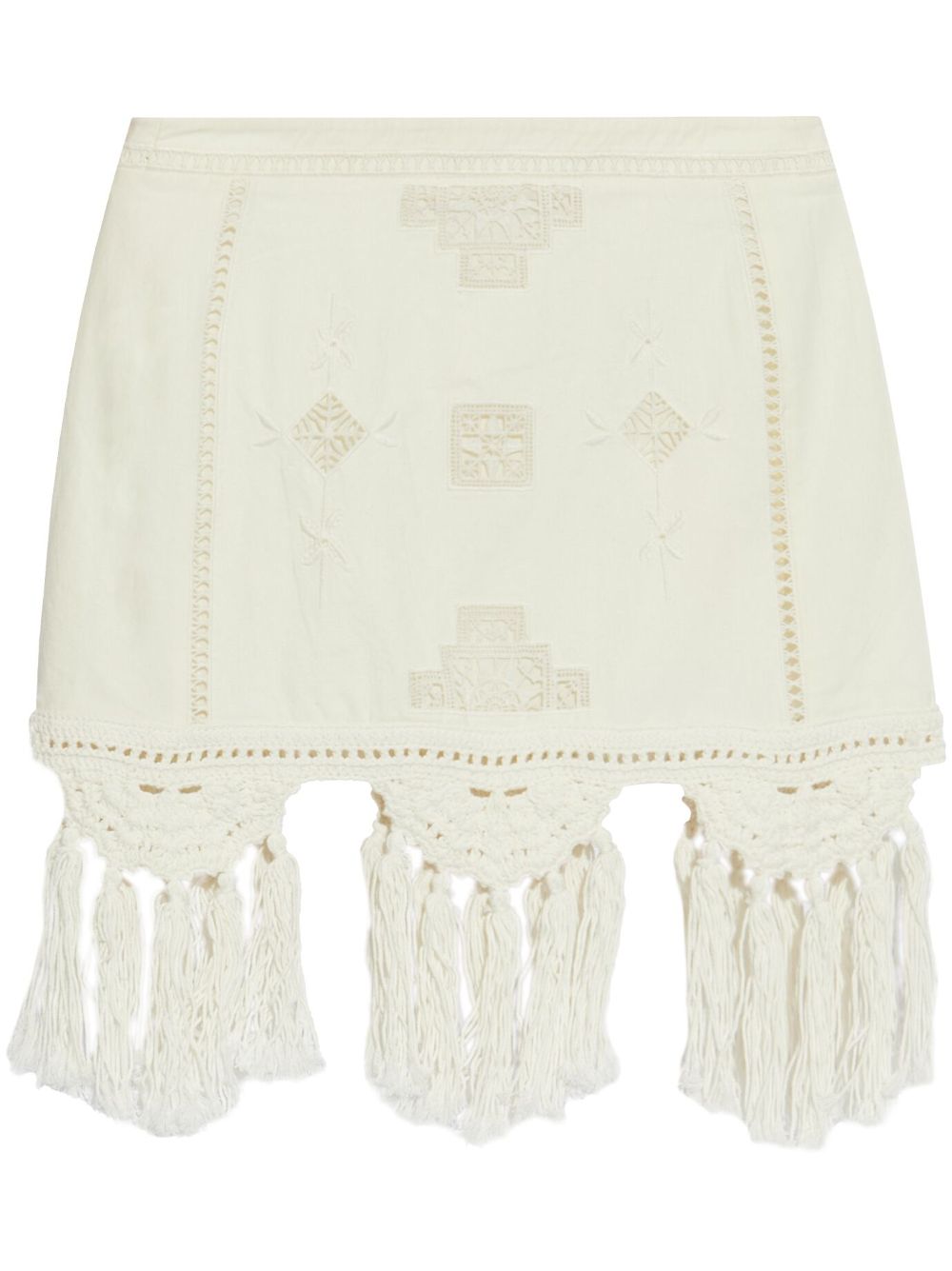 Isabel Marant Sandra Macramé Fringe Cotton Mini Skirt White