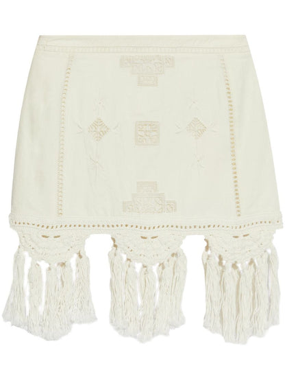 Isabel Marant Sandra Macramé Fringe Cotton Mini Skirt White