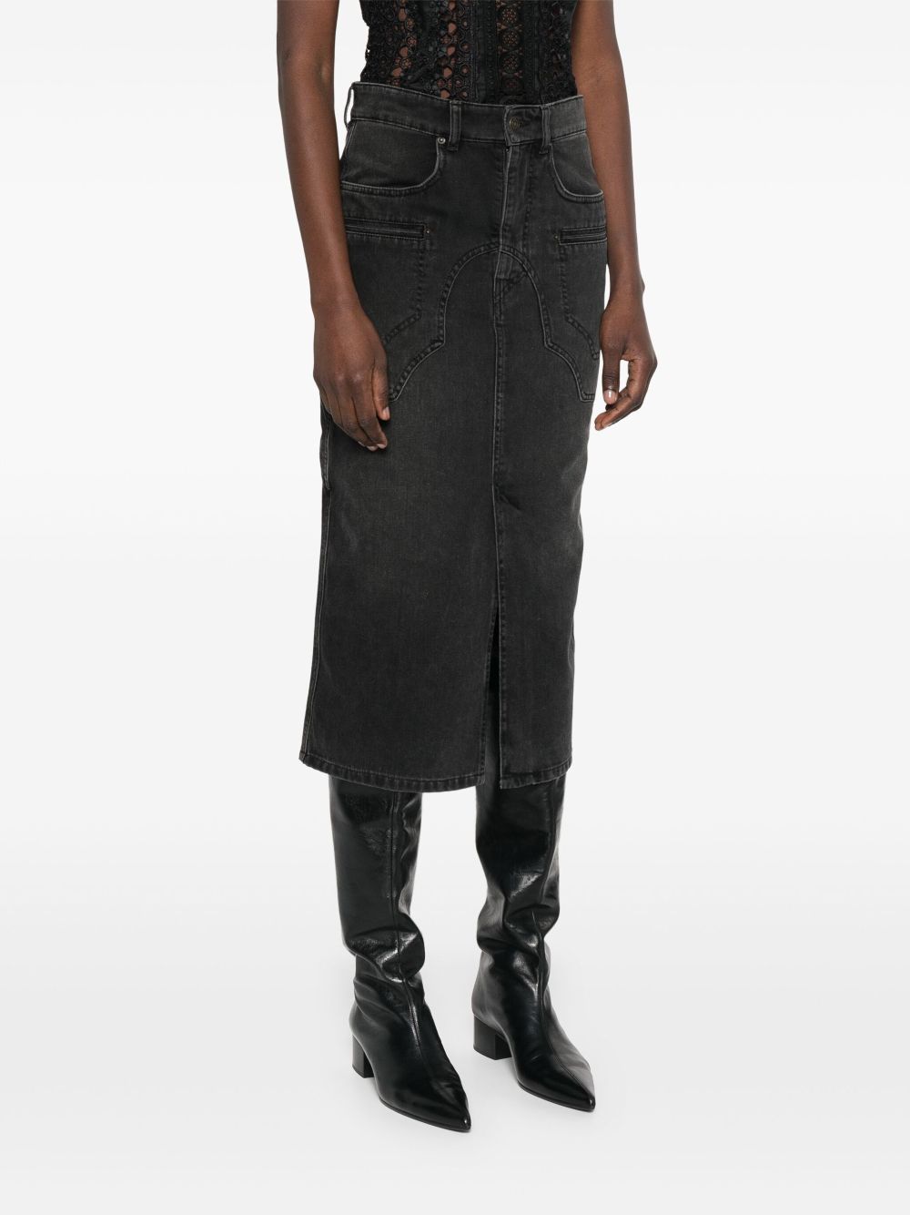 Isabel Marant Britt Black Denim Midi Skirt Black