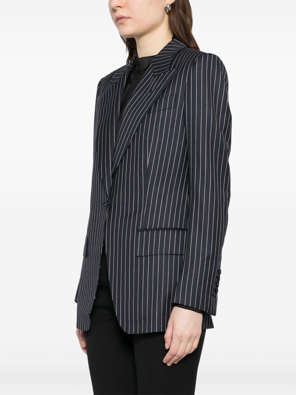 Tom Ford Pinstripe Wool Single-Breasted Blazer Blue
