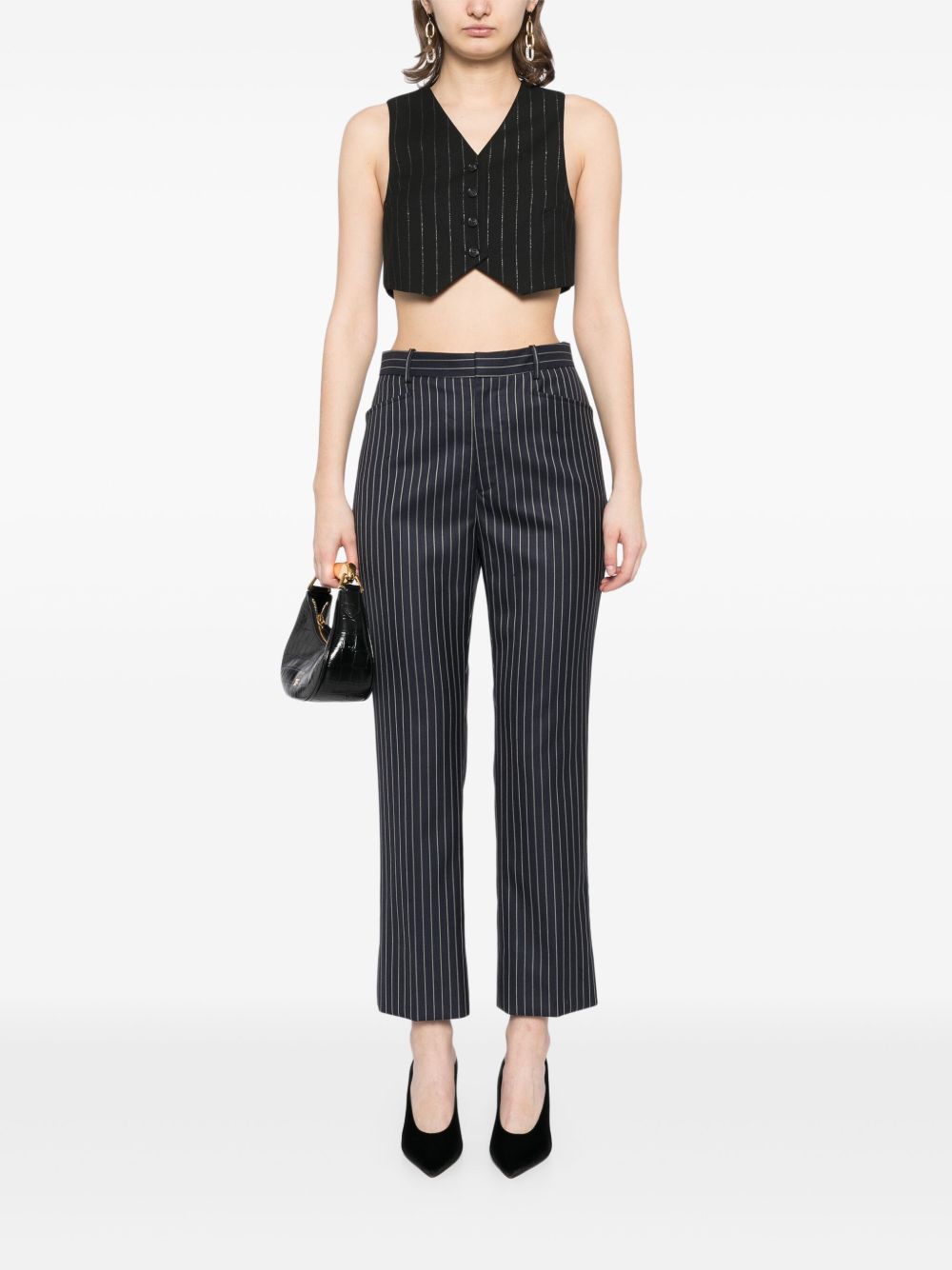 Tom Ford Striped Wool Tailored Trousers Blue